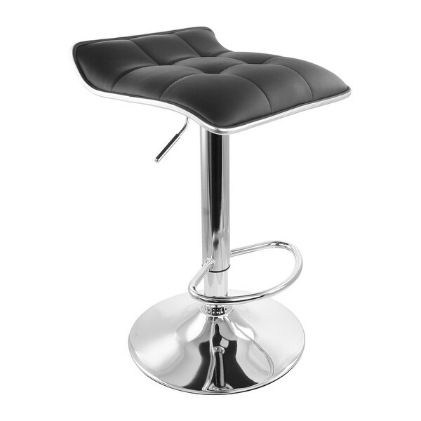 2 Piece Tufted Faux Leather Adjustable Bar Stool with Low Back in Black with Chrome Base