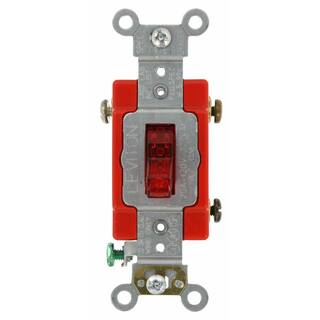 Leviton 20 Amp Industrial Grade Heavy Duty Single-Pole Pilot Light Toggle Switch Red 1221-PLR