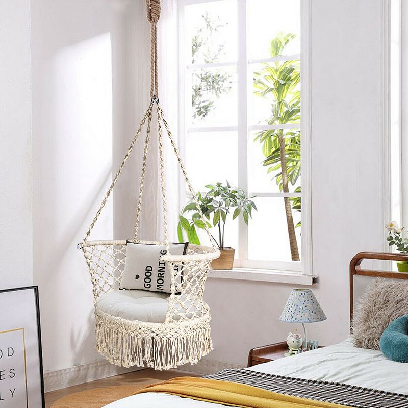 Hanging Hammock Chair Cotton Rope Hand-woven Tassels Design