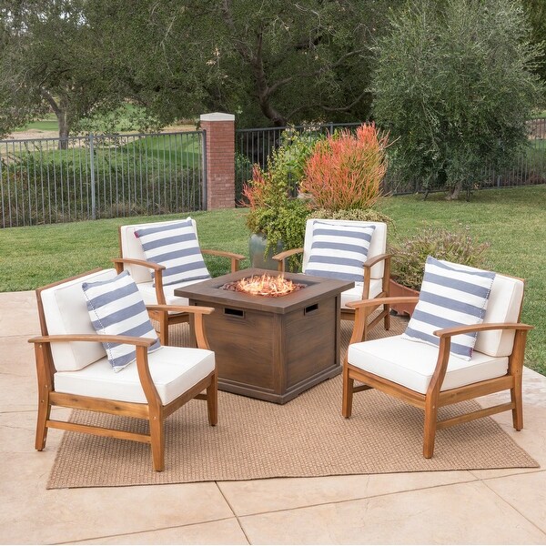 Havana Outdoor 4seater Wood Chat Set with Fire Table by Christopher Knight Home