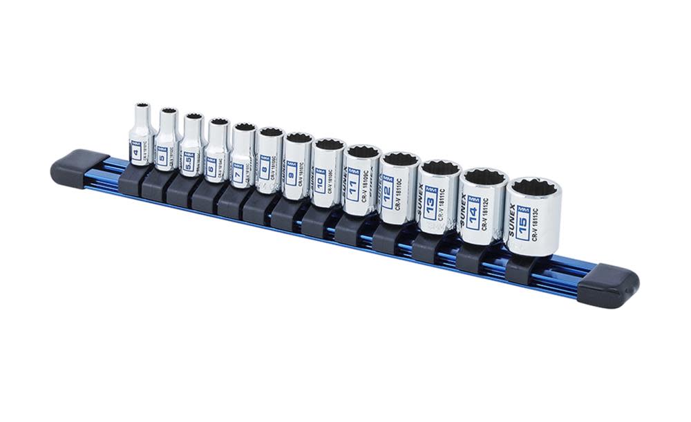 1/4 In. Dr 12 Pt Standard Metric Socket Rail 13 Pc Set ;