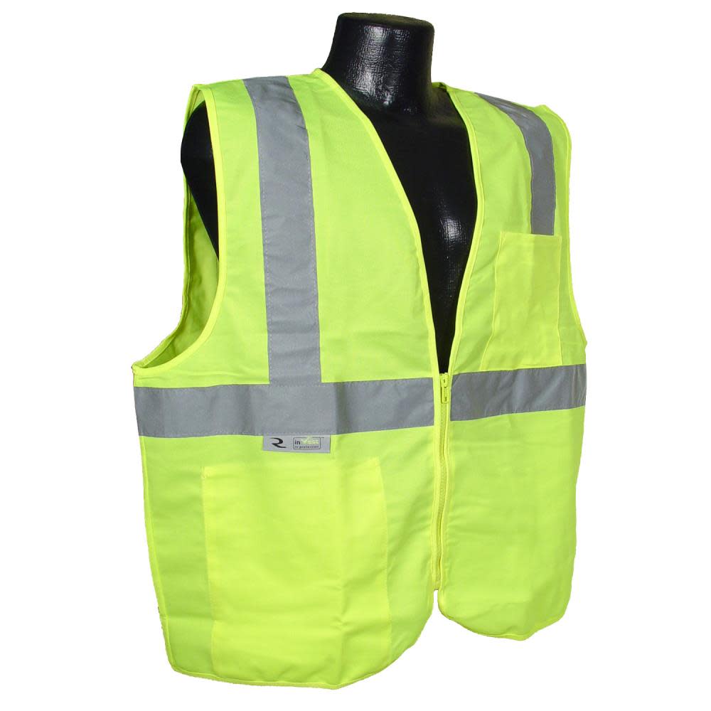 Solid Economy Type R Class 2 Safety Vest with Zipper - Hi Viz Green - 5X