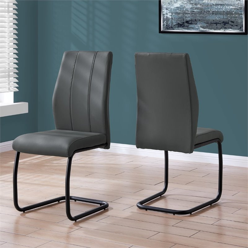 Dining Chair Set Of 2 Side Kitchen Dining Room Pu Leather Look Grey   Contemporary   Dining Chairs   by Homesquare  Houzz