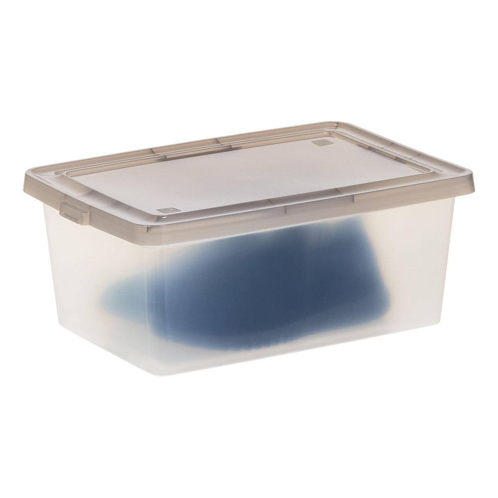 3.6 Gal. Snap Top Plastic Storage Box in Clear with Gray Lid (6-Pack) 585102