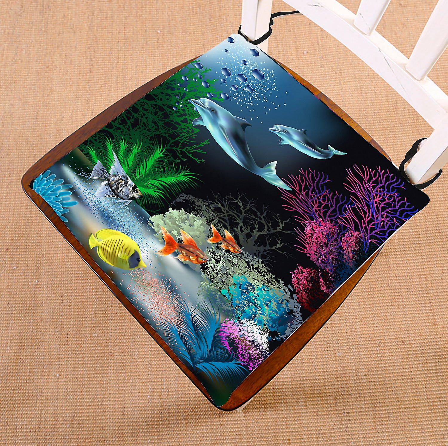 Cute Animal Chair Pad， The Underwater World With Dolphins And Plants Seat Cushion Chair Cushion Floor Cushion 40x40 Cm