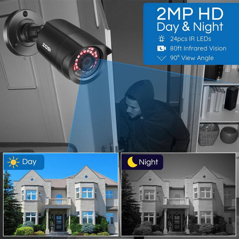 ZOSI 8-Channel 1080p 1TB DVR Surveillance System with 8-Wired Bullet Cameras 8FN-106B8-10-US