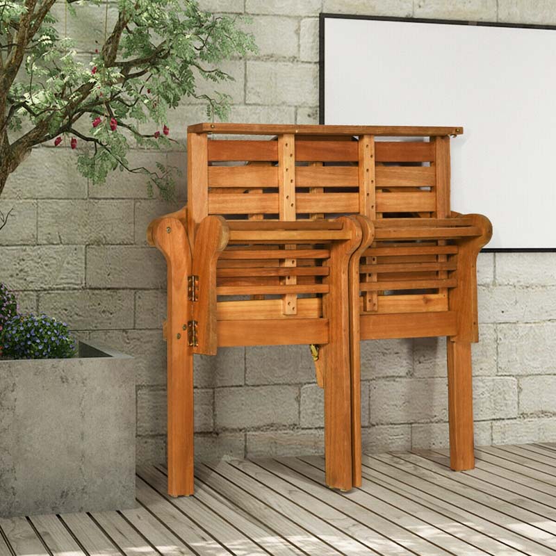 4 FT Folding Outdoor Bench for Park Garden, 2-Person Eucalyptus Wood Bench Loveseat Chair