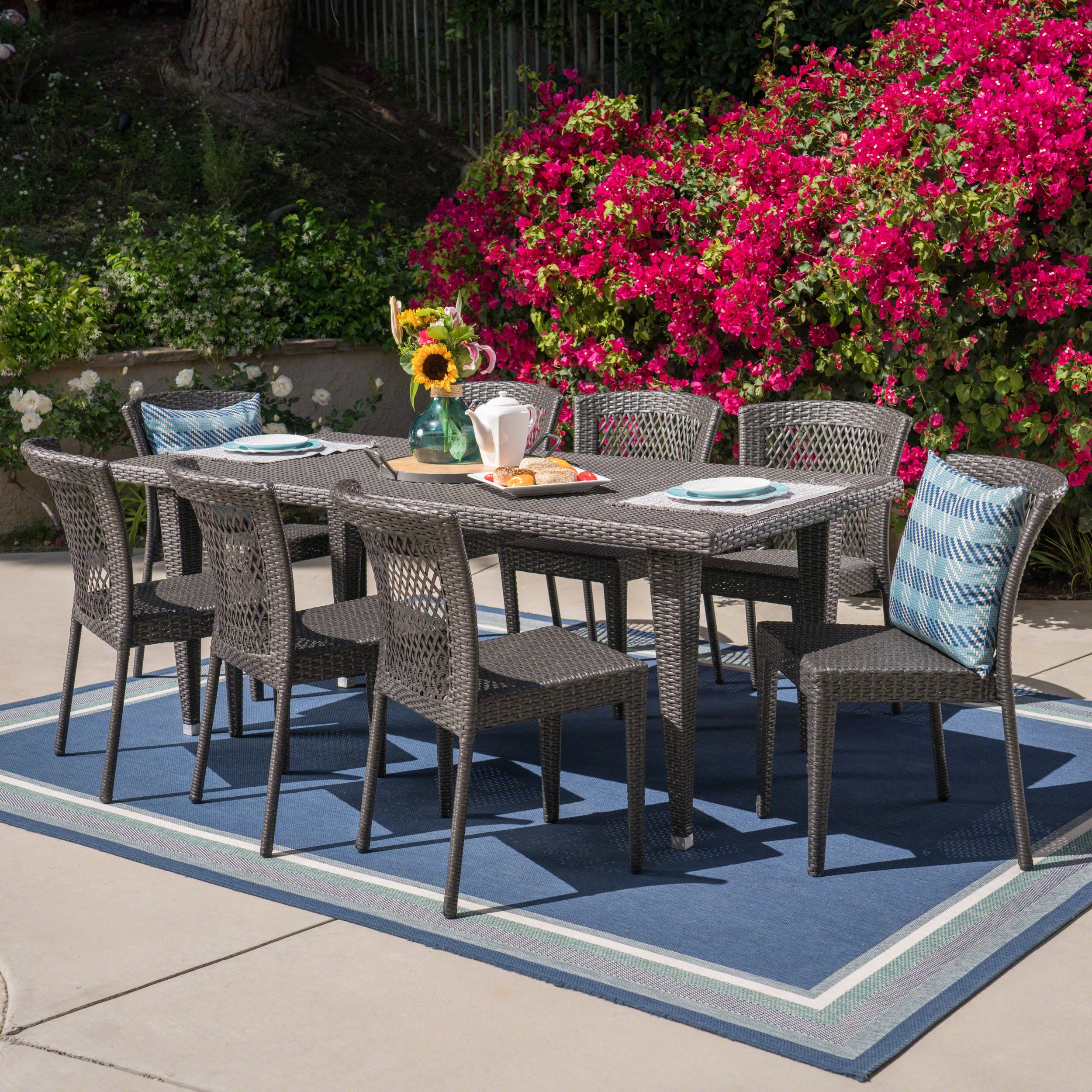 Herman Outdoor 9 Piece Wicker Dining Set, Grey