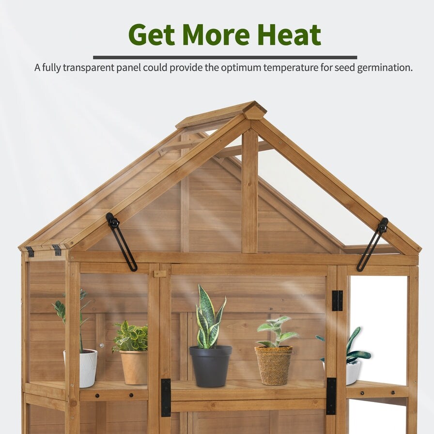 MCombo Wooden Greenhouse  Outdoor Gardening Polycarbonate Greenhouse with Openable Roof Vent and Adjustable Shelves  0826