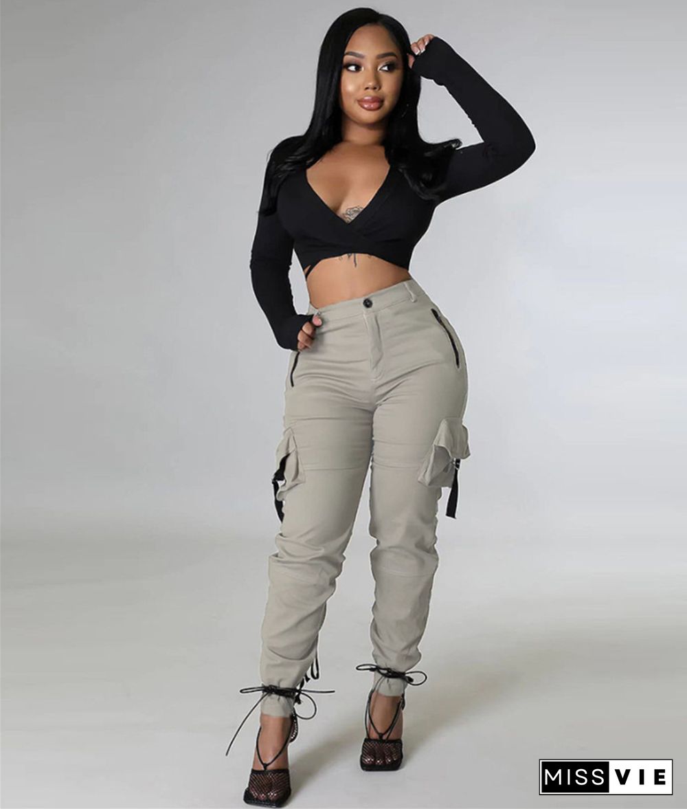 High Waist Pockets Loose Cargo Sweat Pants