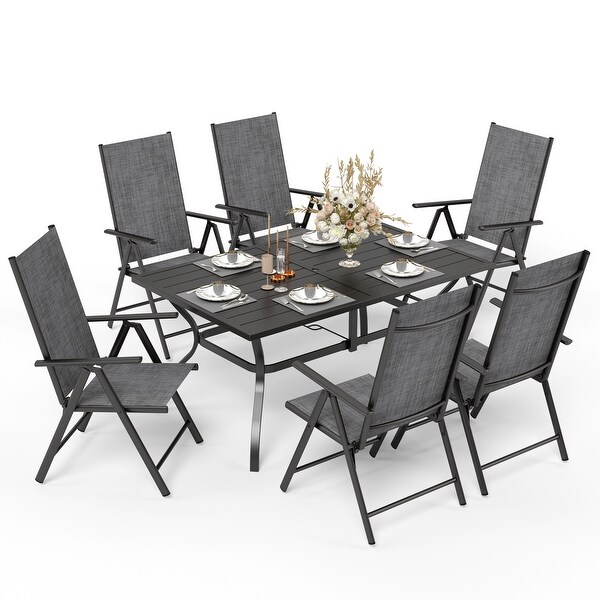 Outdoor 5/7Piece Patio Dining Set，7positon Reclining Folding Sling Chair and ECoating Metal Steel Table