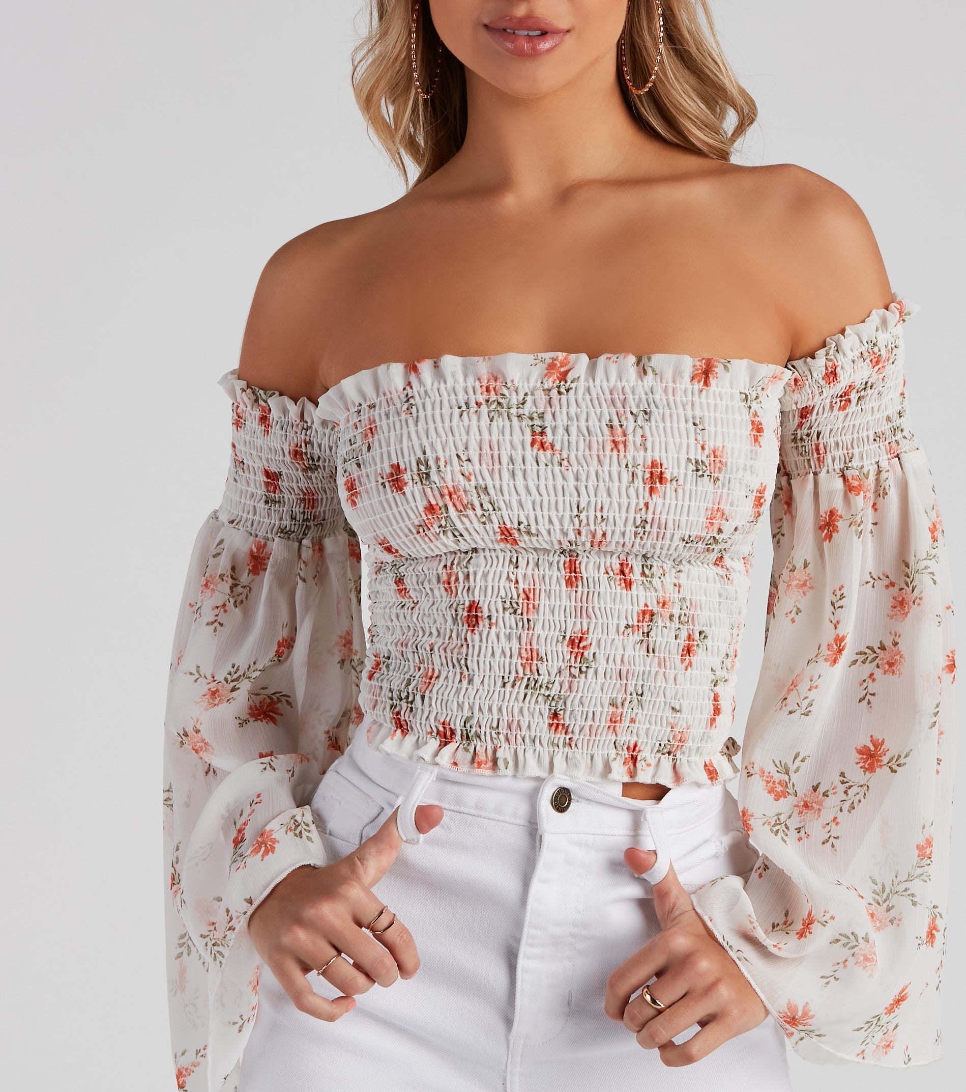 Radar On Florals Smocked Crop Top