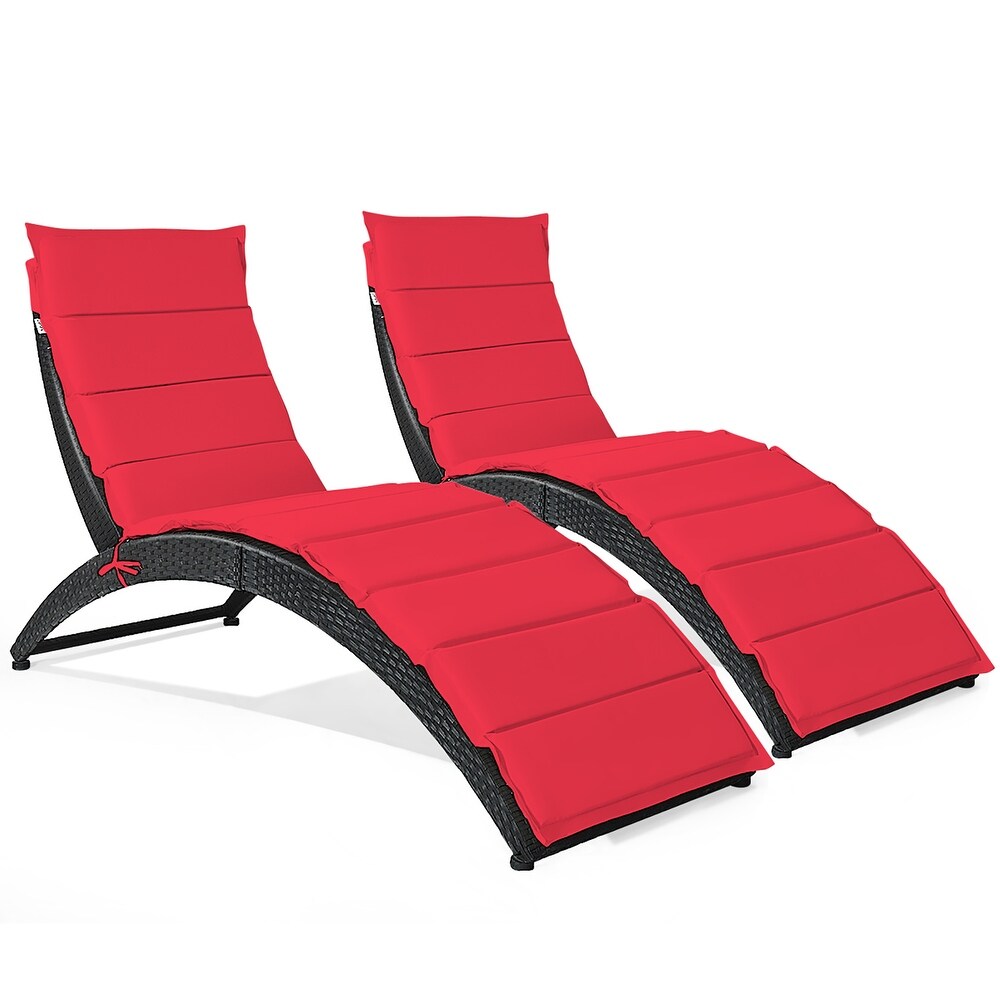 Costway 2PCS Folding Patio Rattan Lounge Chair Chaise Cushioned