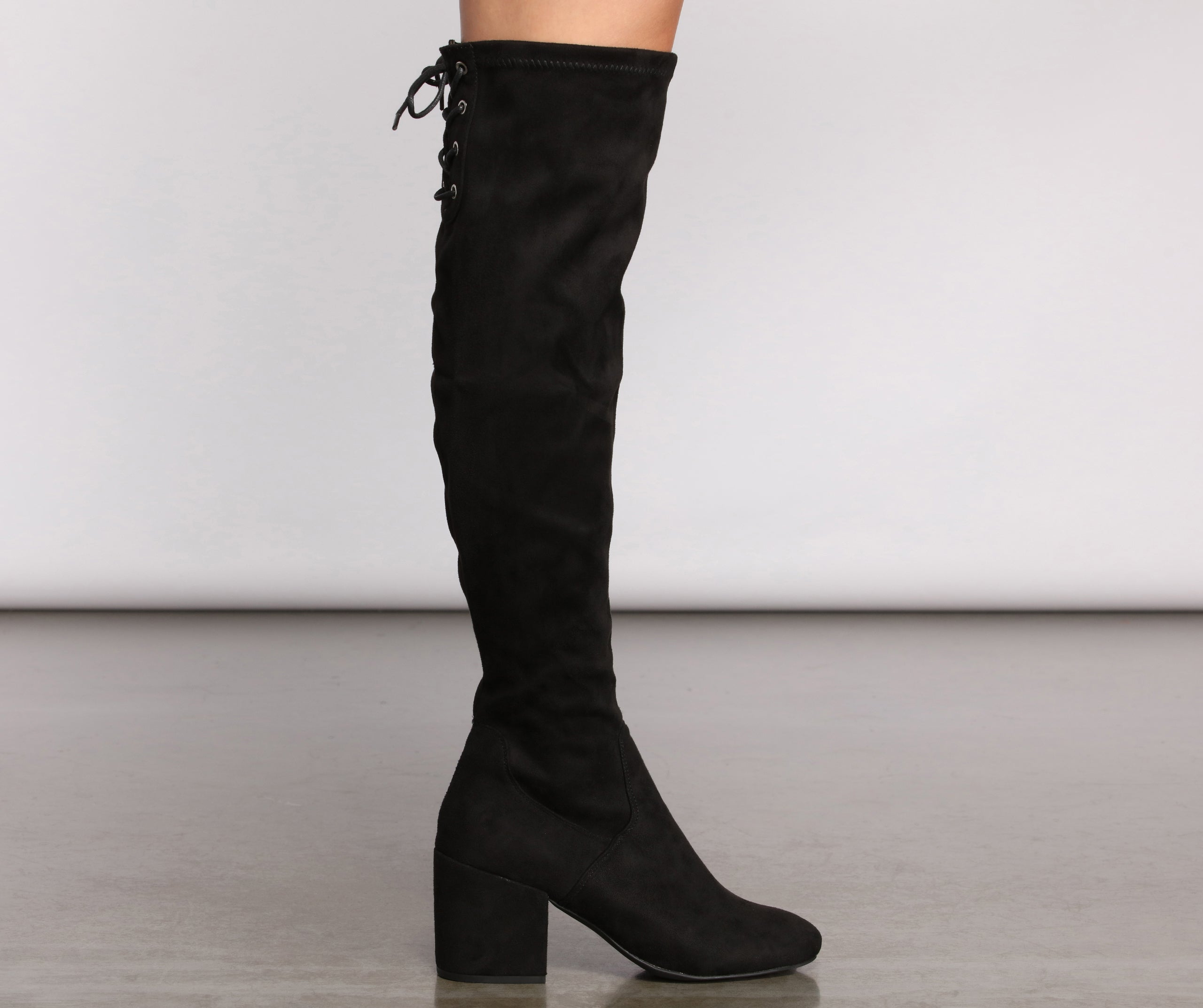 Over The Knee Tie Back Heeled Boots