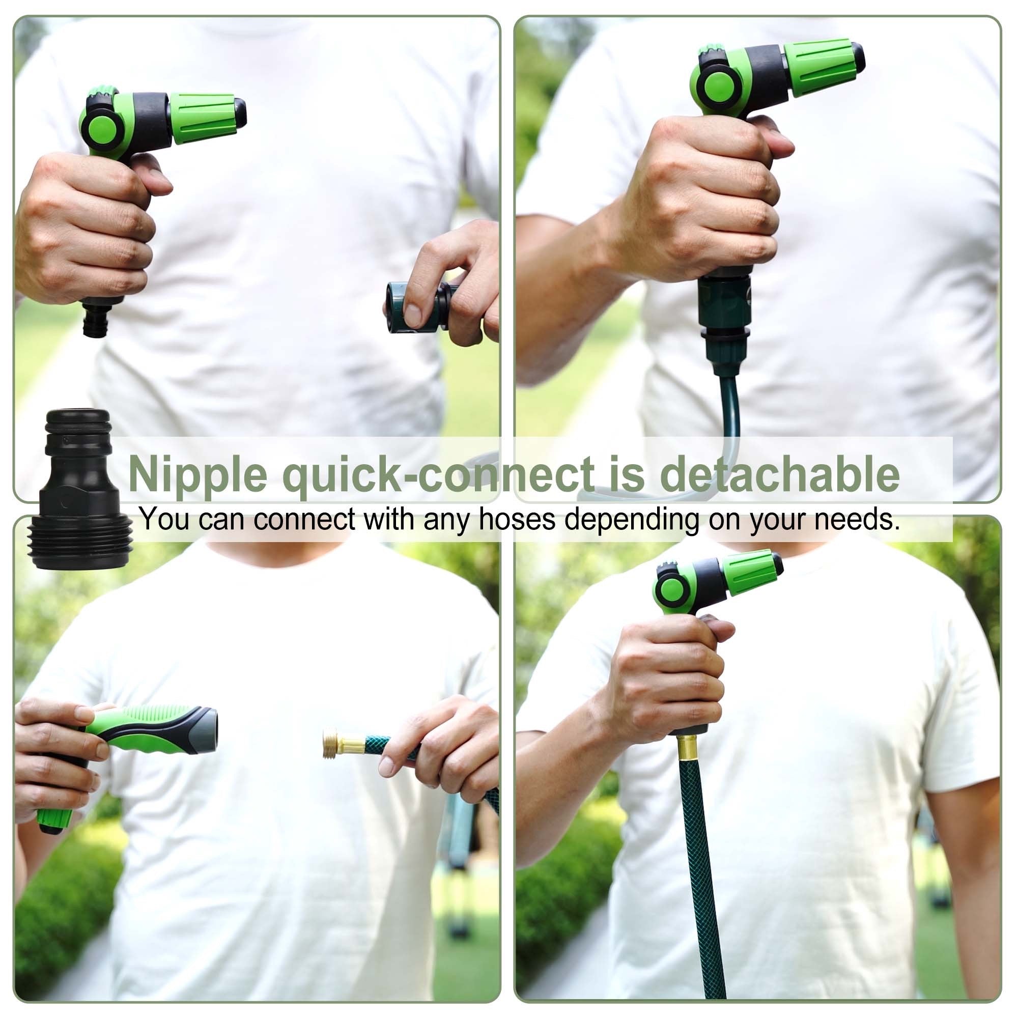 FUNJEE Garden Hose Spray Nozzle， Thumb Flow Control， On/Off Valve， Quick Connector， High-Pressure Nozzle Sprayer (ABS Spray， Green)