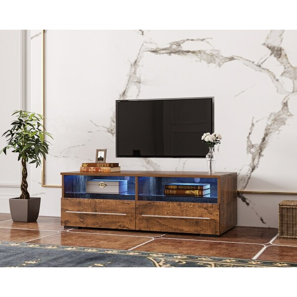 Modern TV cabinet With Two Drawers With Color-Changing Light Strips