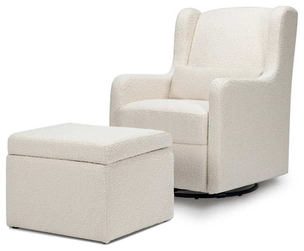 Namesake Adrian Fabric Swivel Glider with Storage Ottoman in White   Transitional   Gliders   by Homesquare  Houzz