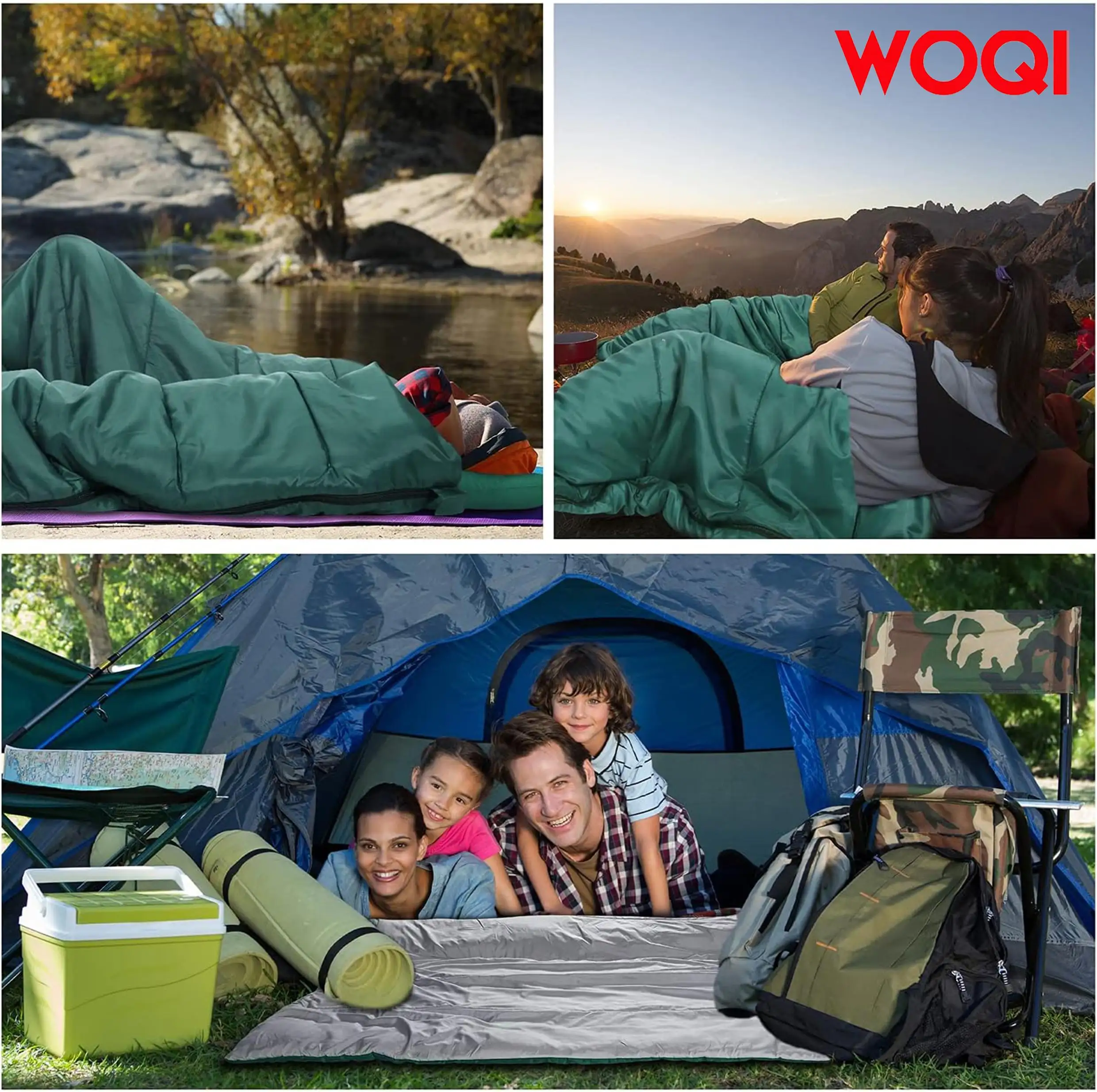 WOQI camping  backpacking or hiking double sleeping bag  lightweight waterproof double sleeping bag with 2 pillows