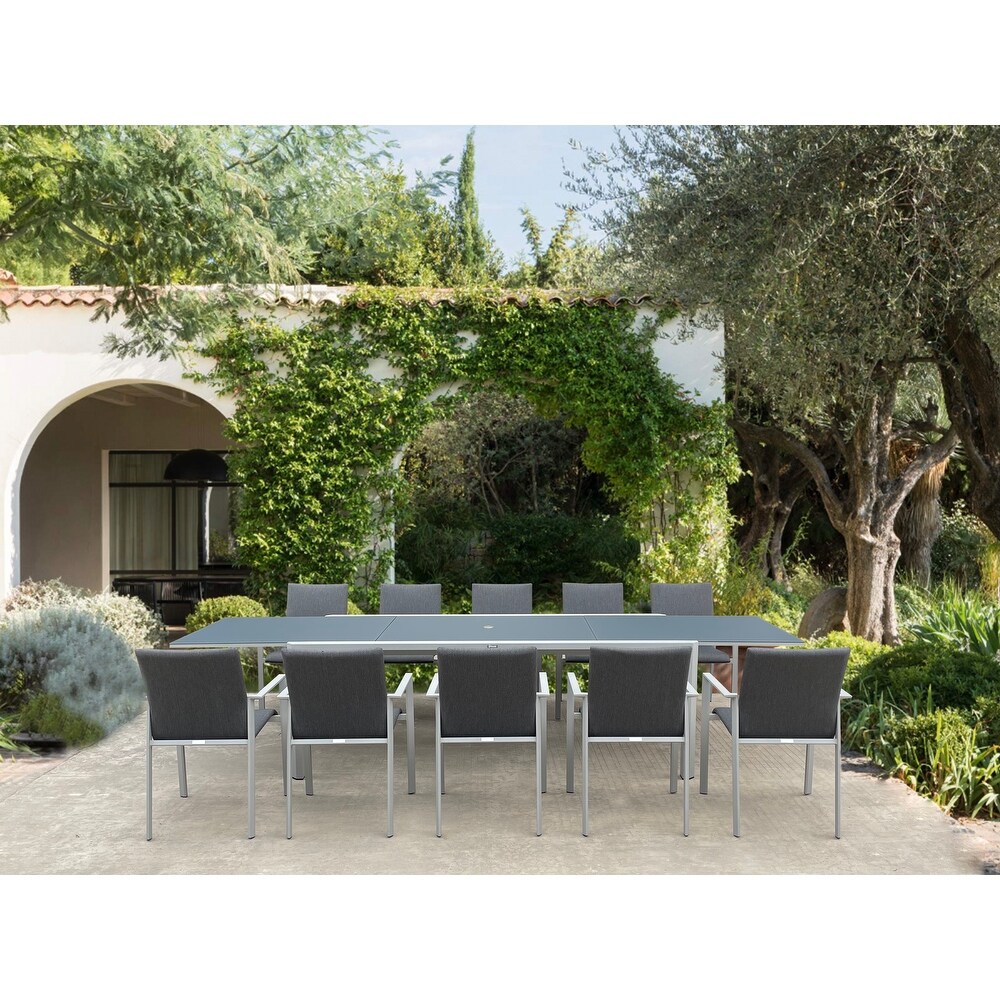 Luzzi Light Grey 11 Piece Aluminum Outdoor Dining Set with Sling Set in Midnight Grey   N/A