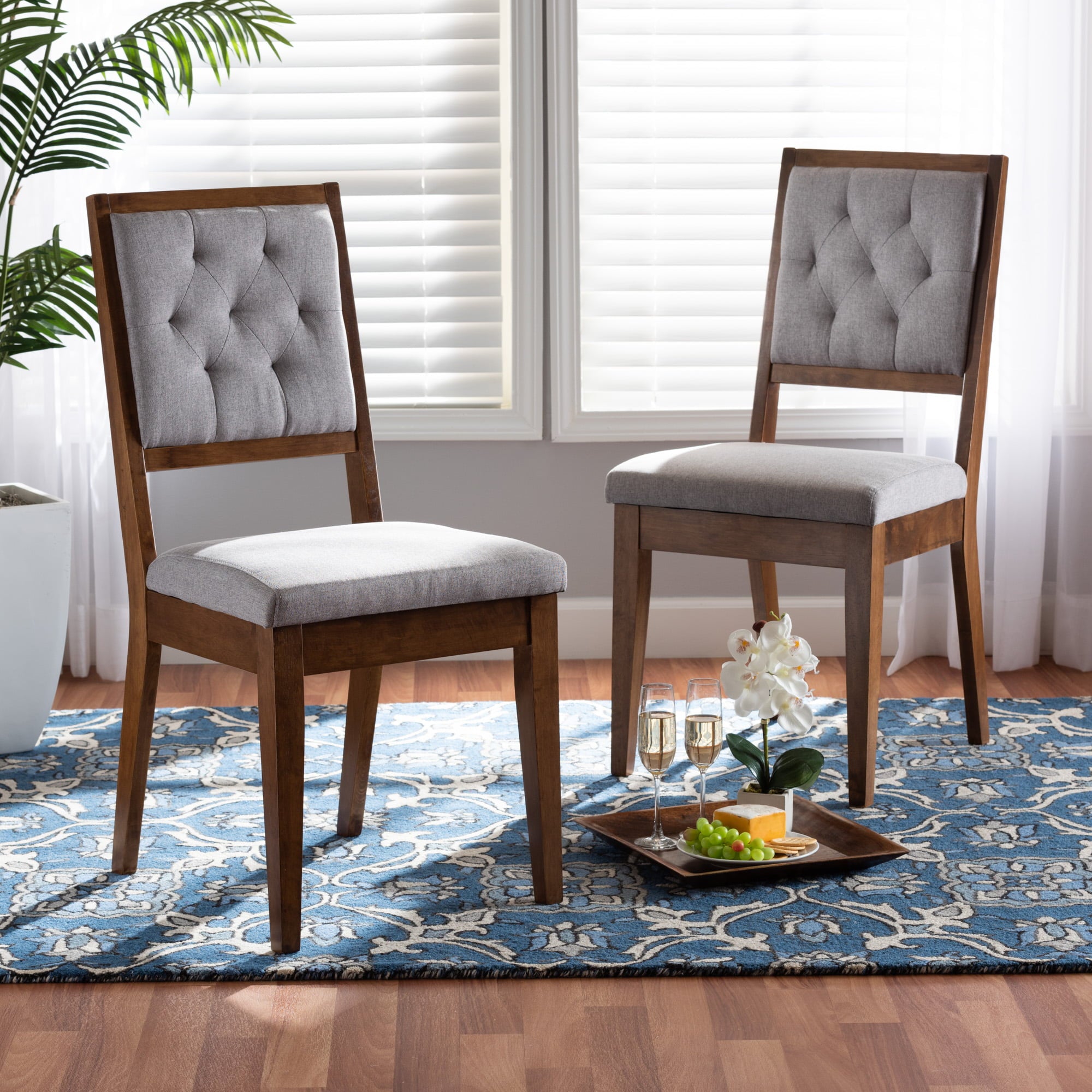 Baxton Studio Gideon Dining Chair， Set of 2， Grey and Walnut Brown