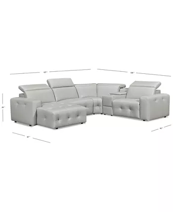 Furniture CLOSEOUT! Haigan 5-Pc. Leather Chaise Sectional Sofa with 2 Power Recliners