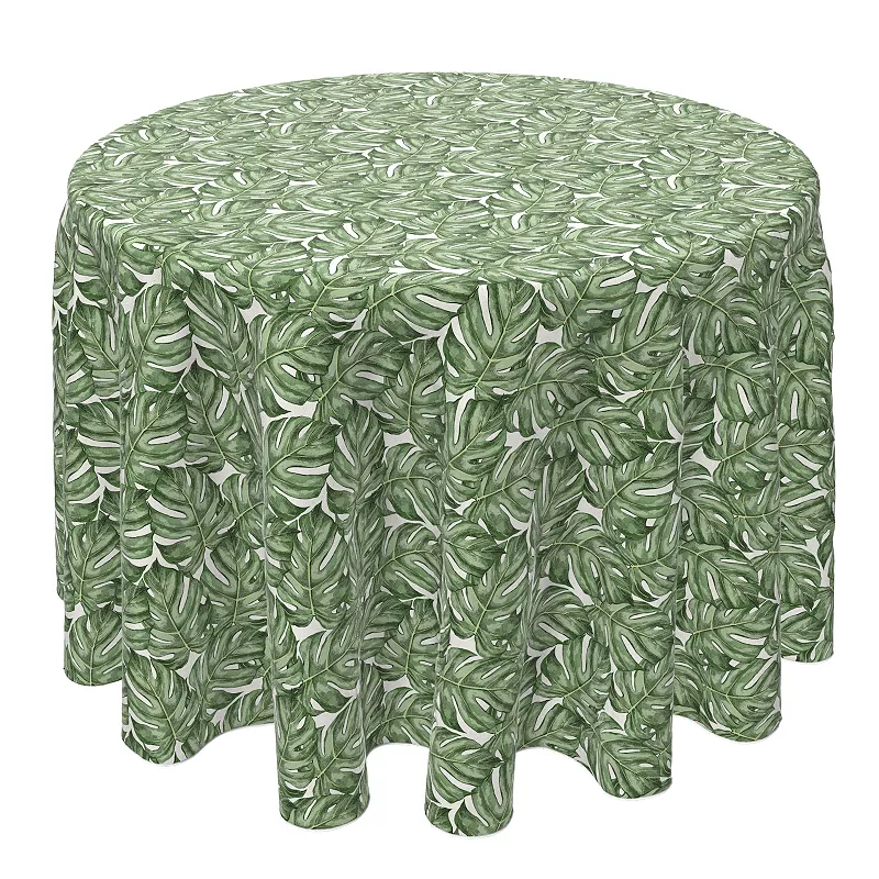 Round Tablecloth， 100% Cotton， 60 Round， Monstera Leaves