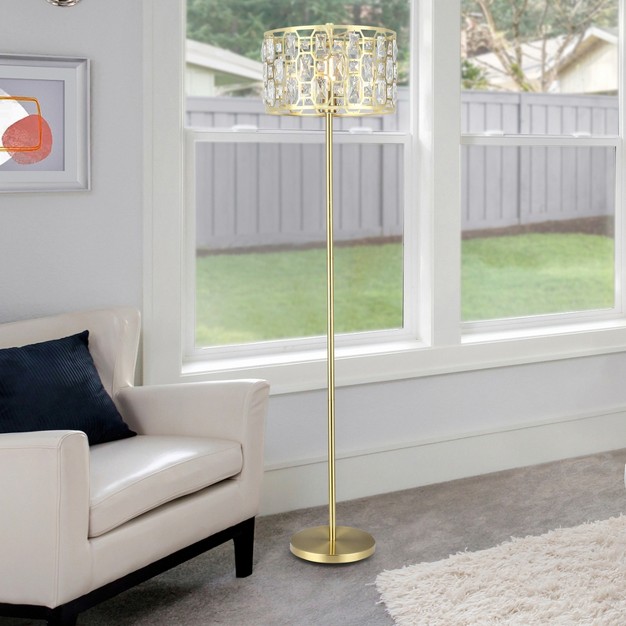 Cleo Glam Gold Metal And Faceted Crystal Drum Shade Floor Lamp River Of Goods