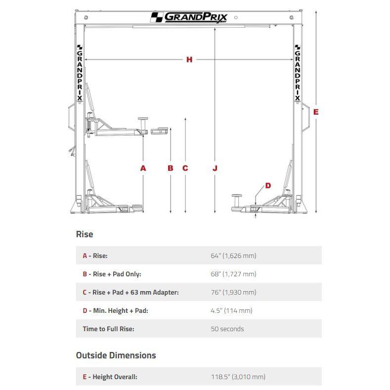 GRANDPRIX Series 2-Post Car Lift 7000 lbs. Capacity 118.5 in. Overall Height 5175996