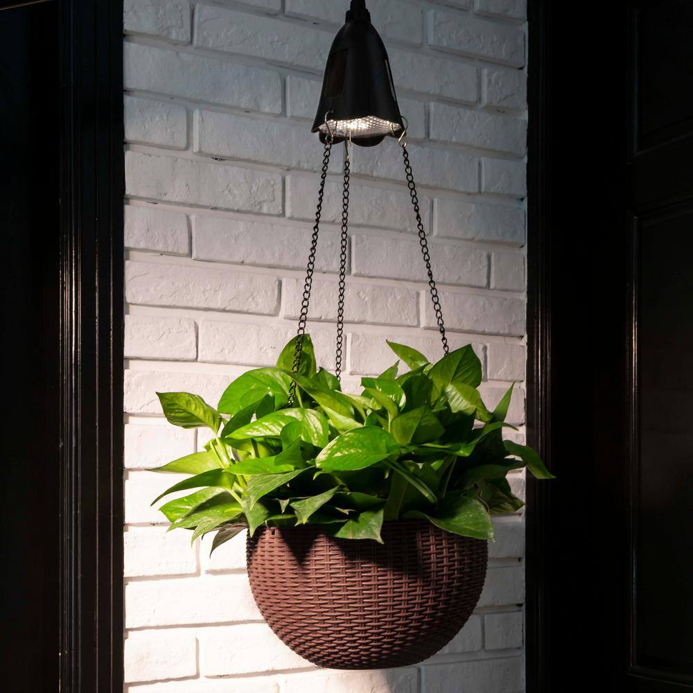 Glitzhome 30 in. H Hanging Solar Lighted Plastic BasketPlanter 1407203566