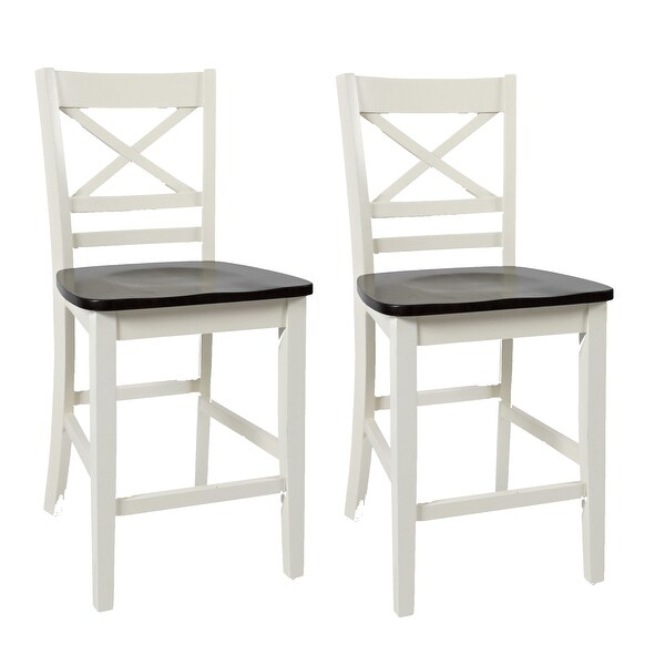 Counter Height Stool with X Back， Set of 2， Brown and White