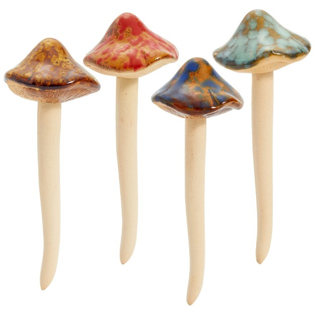 Juvale 4 Pack 5 inch Ceramic Mushroom Plant Garden Ornament And Decor Outdoor Decoration Stakes For Planter Pots