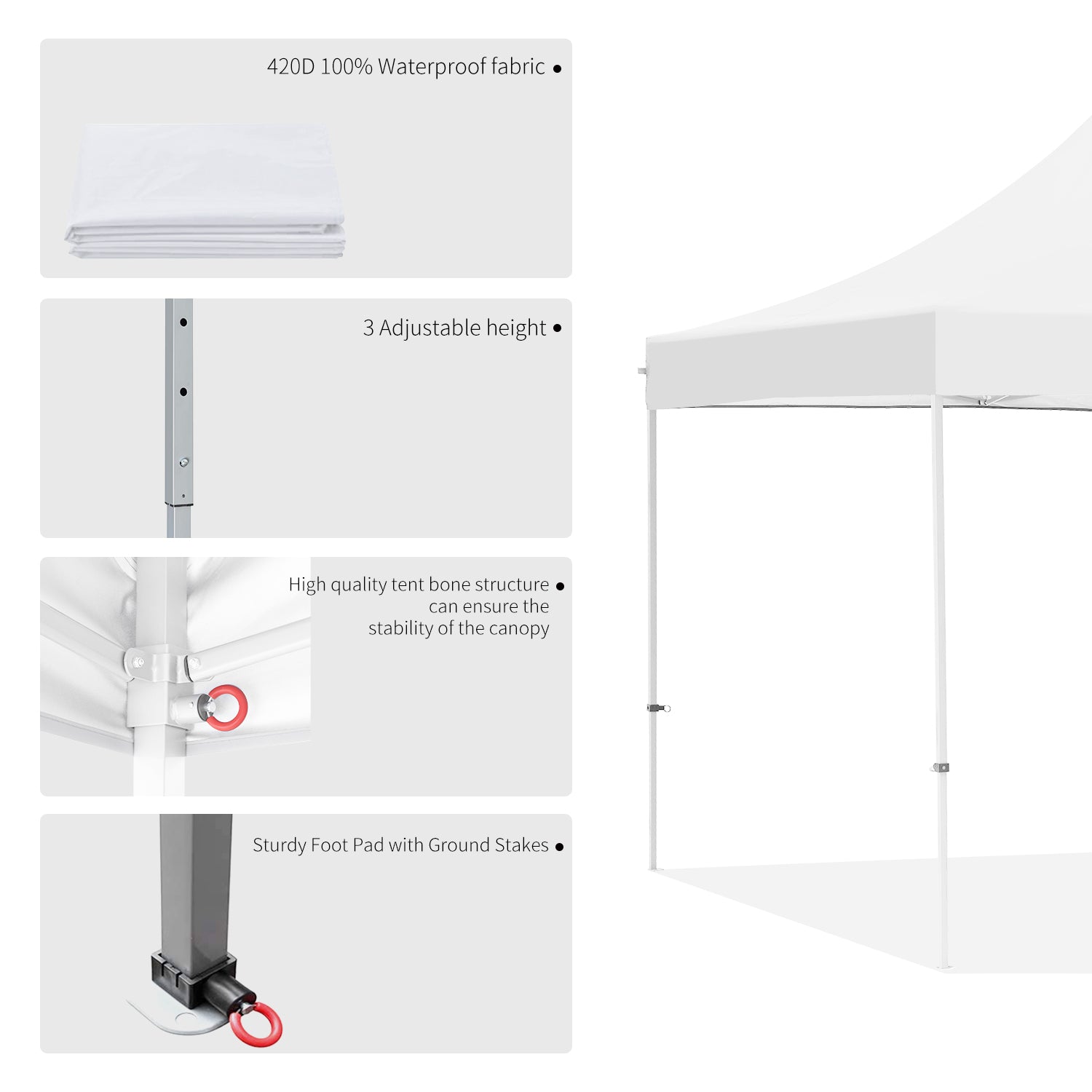 Outdoor Basic 10 x 10 ft Outdoor Gazebo Easy Pop-up Instant Patio Canopy Garden Tent for Patio Gazebo BBQ Beach Tailgating Party, Rain and sun protection(White)