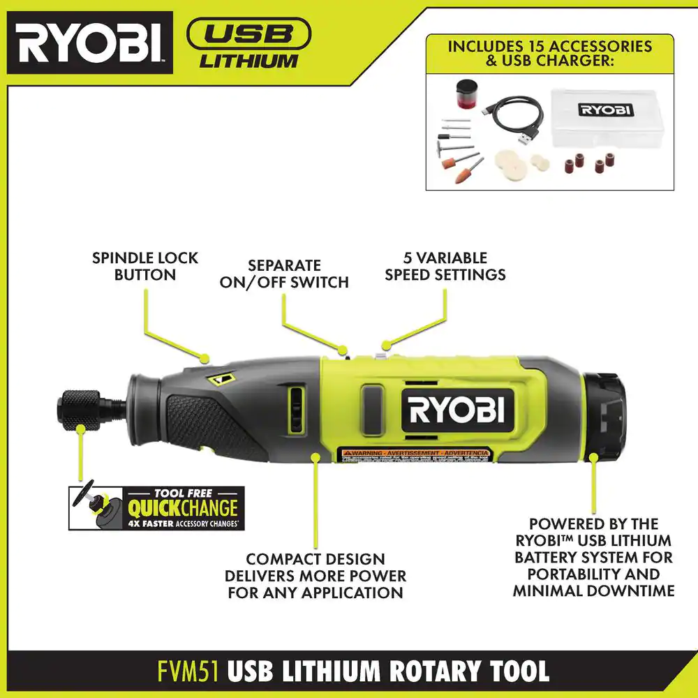 RYOBI FVM51K USB Lithium Rotary Tool Kit