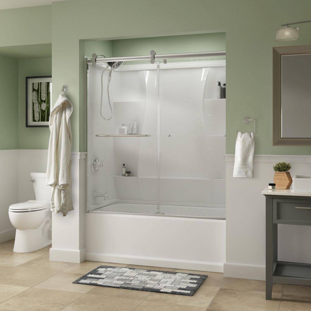 Delta Simplicity 60 x 58-34 in. Frameless Contemporary Sliding Bathtub Door in Chrome with Clear Glass 810874