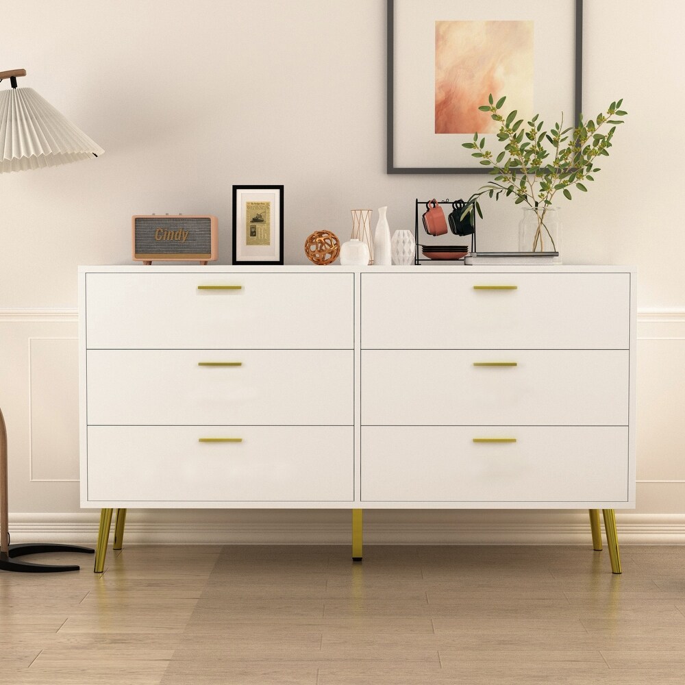 Timechee Modern 6 Drawer Storage Chest Double Dresser Sideboard Cabinet