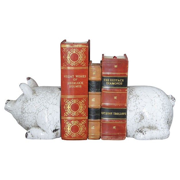 Terra Cotta Pig Bookends Antique White 5 1 4 quot Storied Home