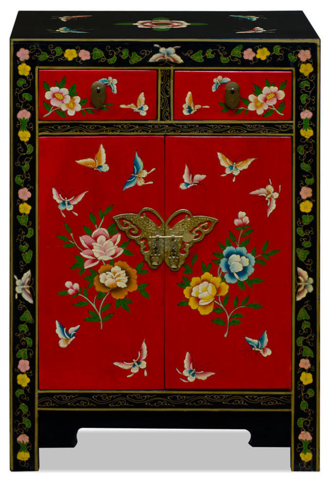 Red and Black Hand Painted Elmwood Butterfly Motif Oriental Cabinet   Asian   Accent Chests And Cabinets   by China Furniture and Arts  Houzz