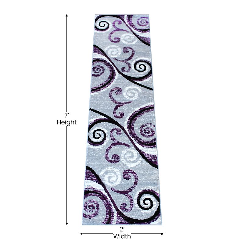 Masada Rugs Masada Rugs Stephanie Collection 2'x7' Area Rug Runner with Modern Contemporary Design in Purple， Gray， Black and White - Design 1100