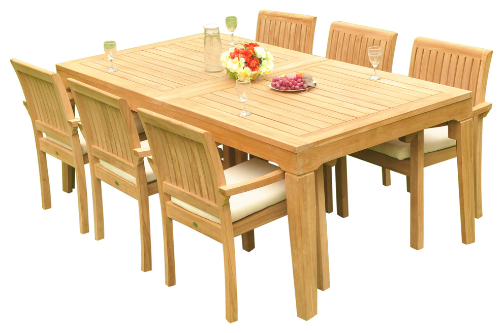 7 Piece Outdoor Teak Dining Set  122 quotRectangle Table  6 Nain Stacking Chairs   Transitional   Outdoor Dining Sets   by Teak Deals  Houzz