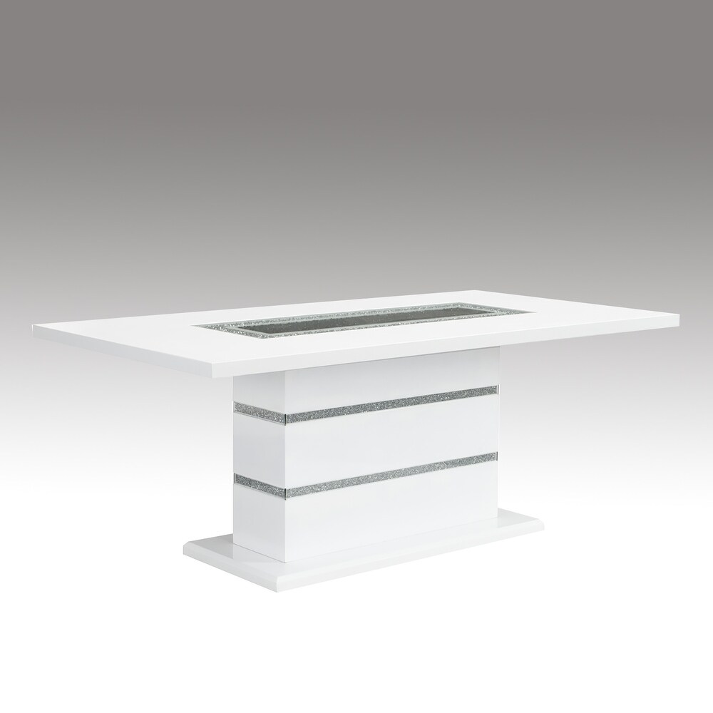 Rectangular Dining Table with Faux Crystals in White Finish