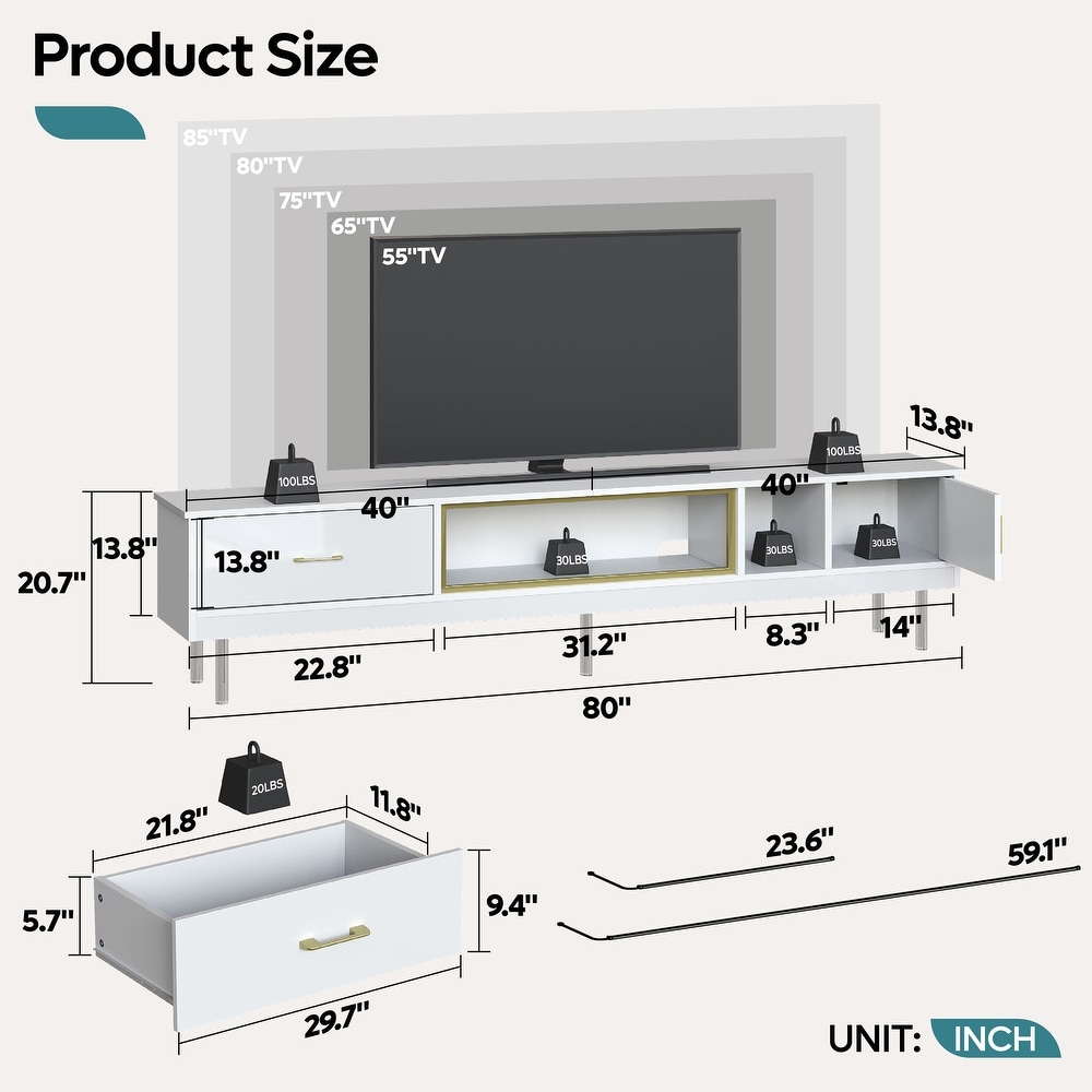 High Gloss LED TV Stands Modern Entertainment Center for 85\