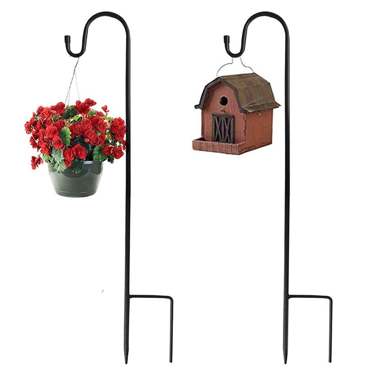 X-go 35" Shepherds Hook for Outdoor, Bird Feeder Pole with 2 Prongs Base, Adjustable Heavy Duty Garden Hanging Holder for Solar Lights,Planting Hanger,Weddings Decor,Hummingbird Feeder 2 Packs