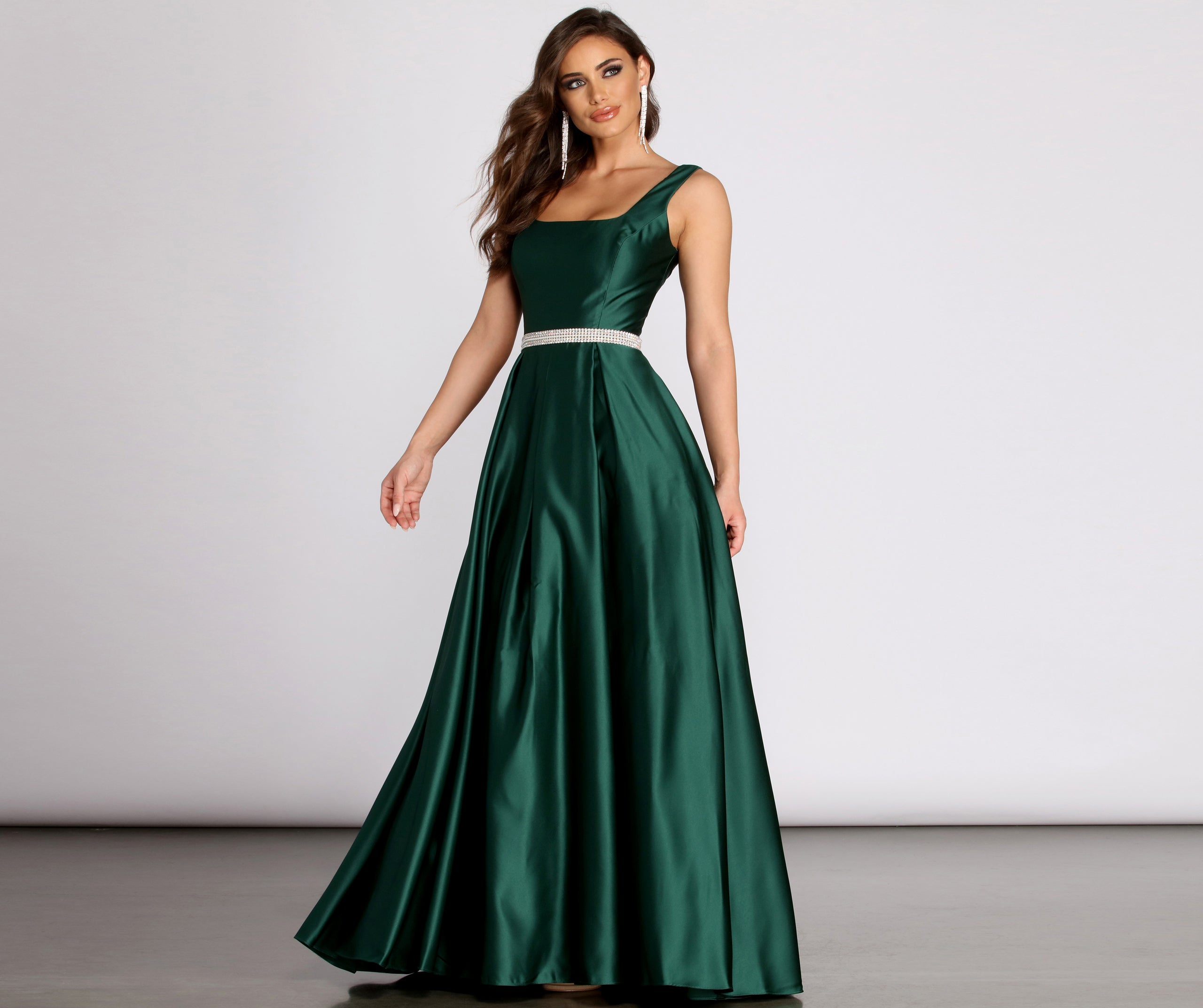 Yenni Satin Rhinestone Trim Ball Gown