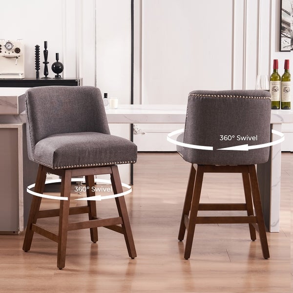 Faux Linen Swivel Bar Stools Set of 2， High Back Bar Height