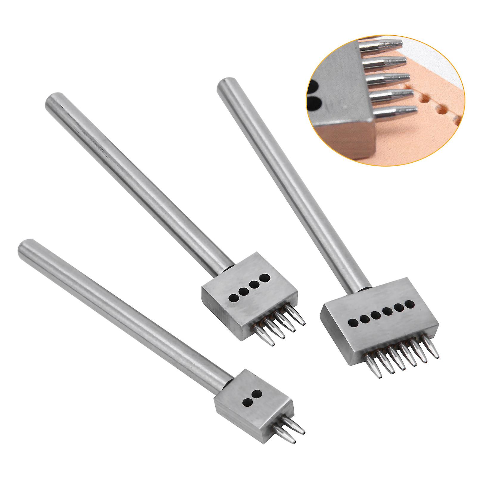 3pcs Prong Chisel Silver Tool Steel 2/4/6 Prongs Diy Hand Made Leather Hole Puncher(4mm )