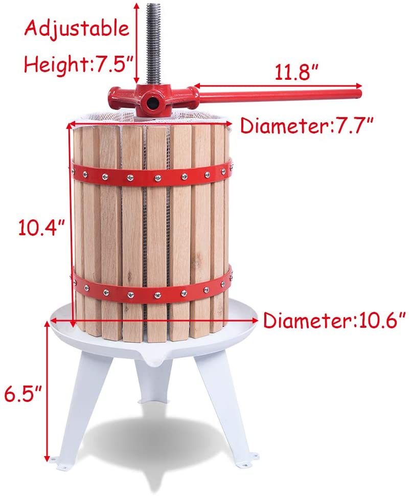 Fruit and Wine Press, 1.6 Gallon /6 Liter Solid Wood Basket