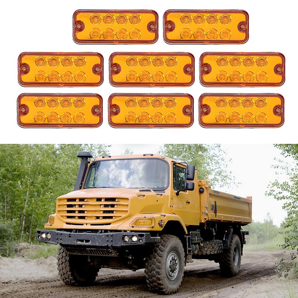 8pcs 24v Truck Side Marker Light Lamp 8led High Brightness Waterproof Shockproof