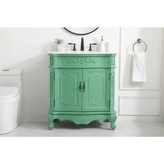 Simply Living 32 in. W x 21 in. D x 36 in. H Bath Vanity in Vintage Mint with White And Brown Vein Marble Top SL30396VM