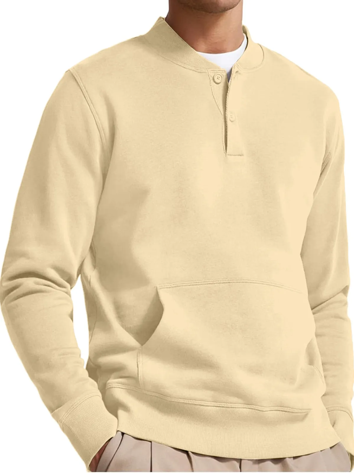 Men's Henley Casual Long Sleeve Stylish Button Pocket Pullover Sweatshirt