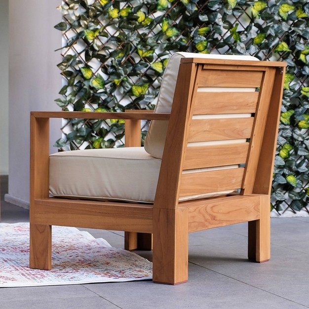 Logan Outdoor Teak Wood Lounge Chair With Sunbrella Vellum Cushion Cambridge Casual